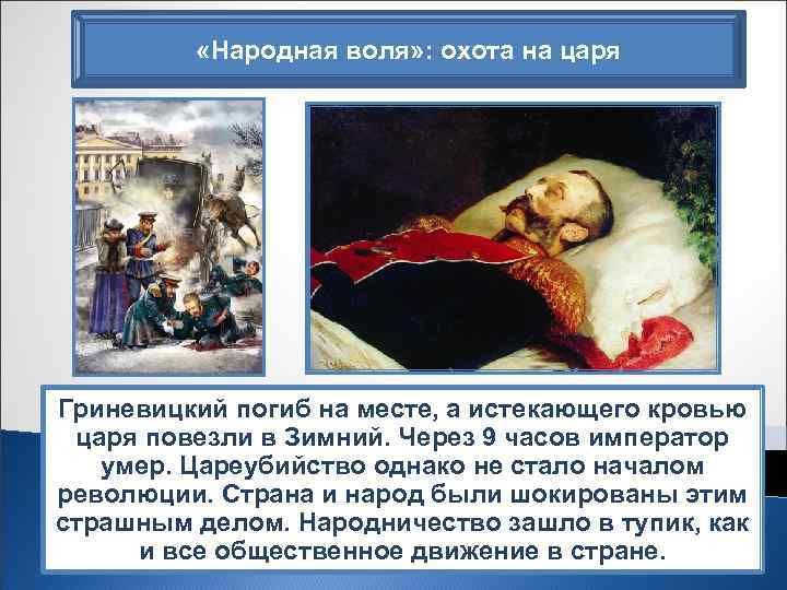  «Народная воля» : охота на царя Гриневицкий погиб на месте, а истекающего кровью