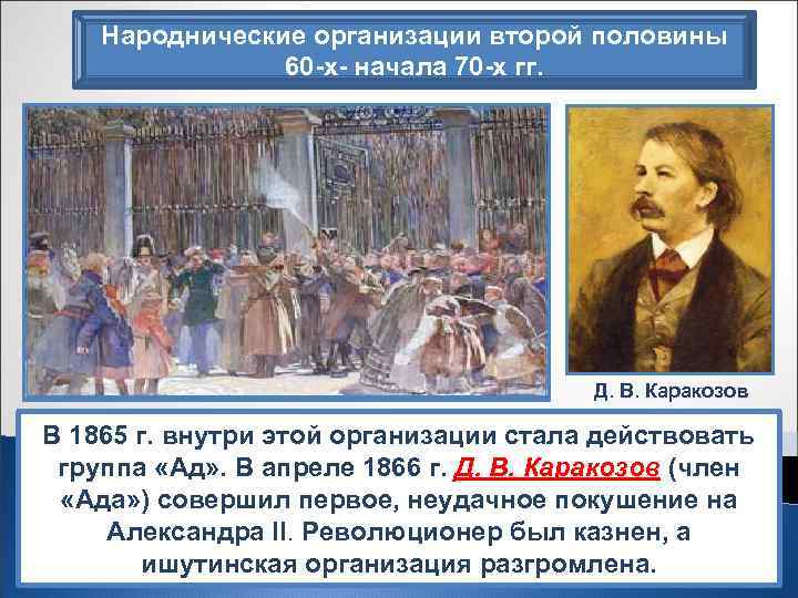 Народнические организации второй половины 60 х начала 70 х гг. Д. В. Каракозов В