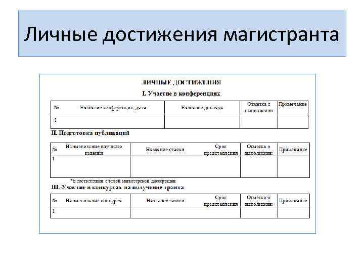 Личные достижения магистранта 