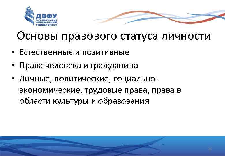 Основы правового статуса личности • Естественные и позитивные • Права человека и гражданина •