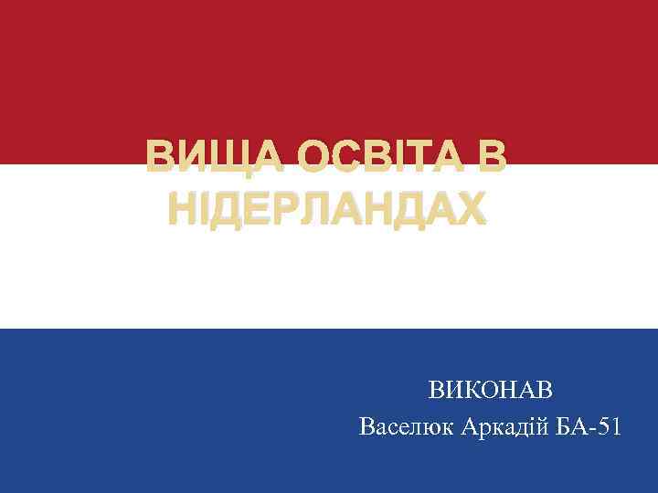 ВИЩА ОСВІТА В НІДЕРЛАНДАХ ВИКОНАВ Васелюк Аркадій БА-51 