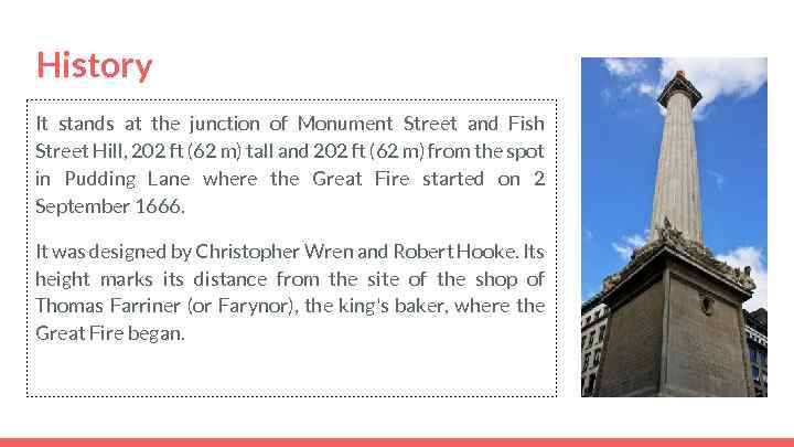 History It stands at the junction of Monument Street and Fish Street Hill, 202