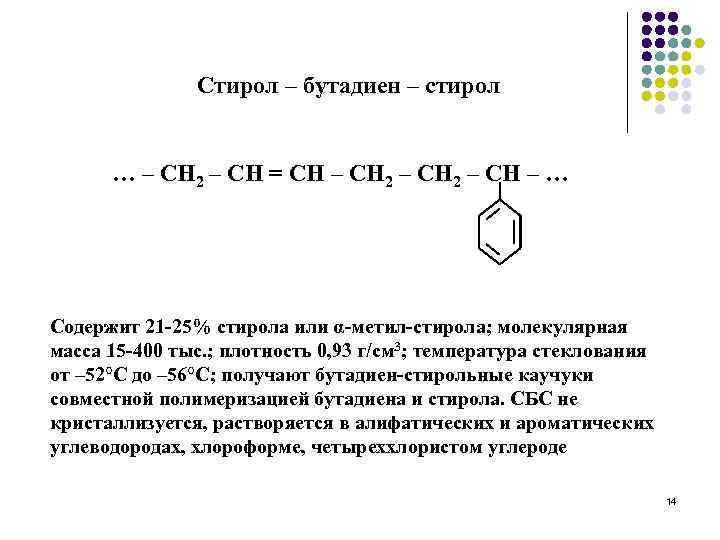 Стирол – бутадиен – стирол … – СН 2 – СН = СН –