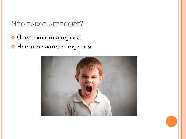 ЧТО ТАКОЕ АГРЕССИЯ? Очень много энергии Часто связана со страхом 