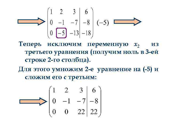 Теперь исключим переменную x 2 из третьего уравнения (получим ноль в 3 -ей строке