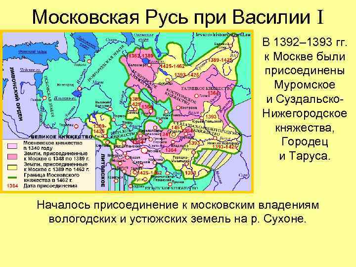 Московская Русь при Василии I В 1392– 1393 гг. к Москве были присоединены Муромское