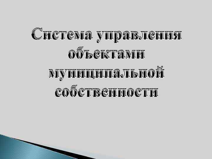 Система управления объектами муниципальной собственности 