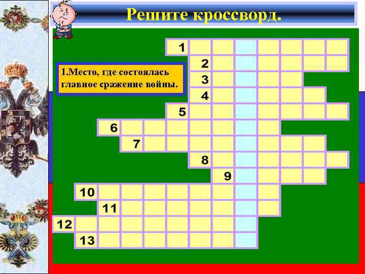 Решите кроссворд. 1. Место, где состоялась главное сражение войны. 