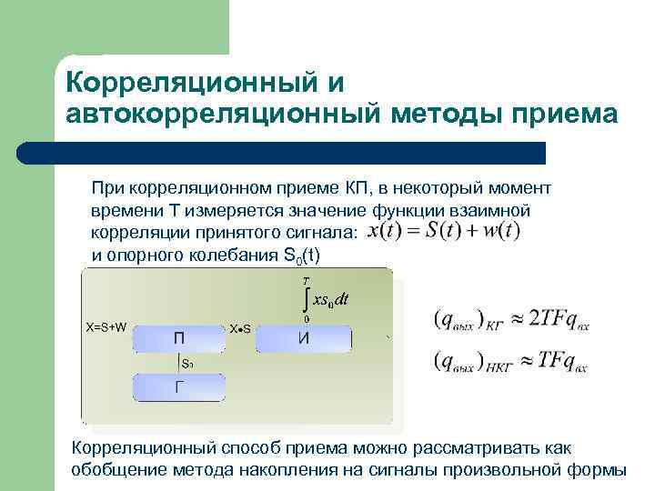 Корреляционный и автокорреляционный методы приема При корреляционном приеме КП, в некоторый момент времени T