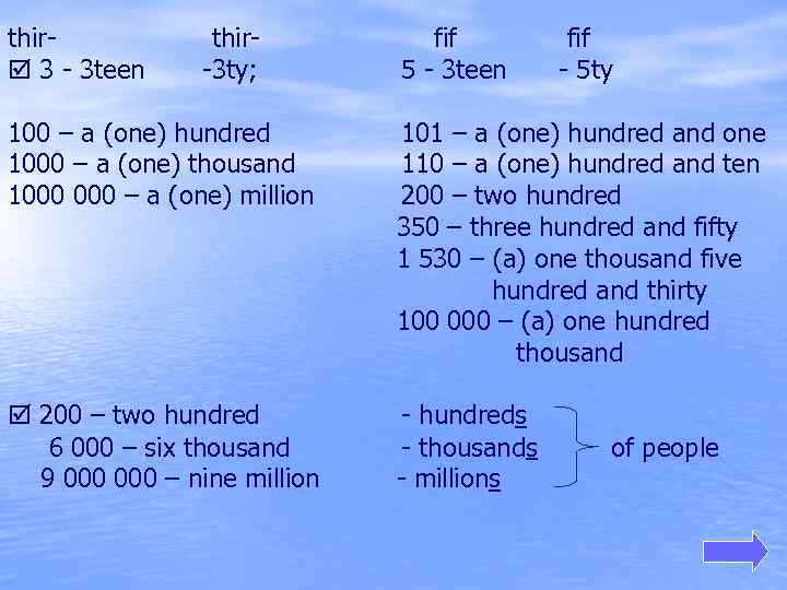 thir 3 - 3 teen thir-3 ty; fif 5 - 3 teen fif -