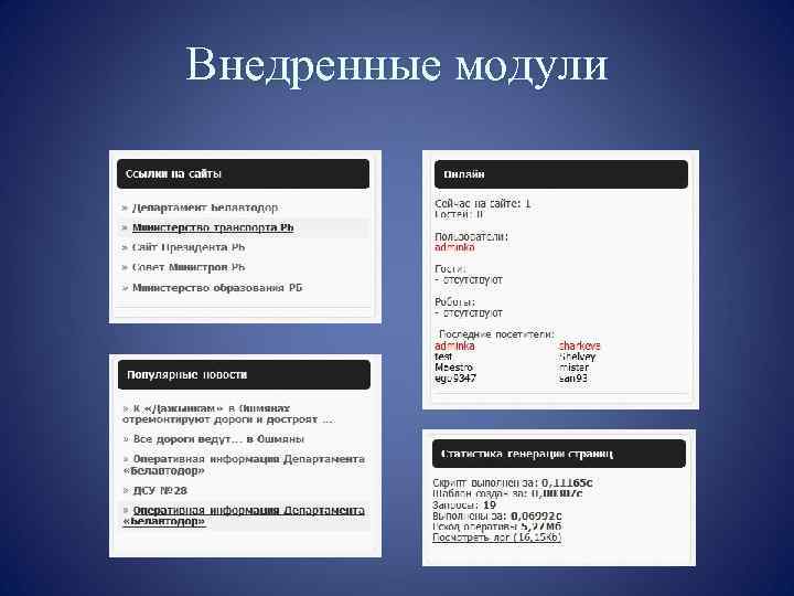 Внедренные модули 