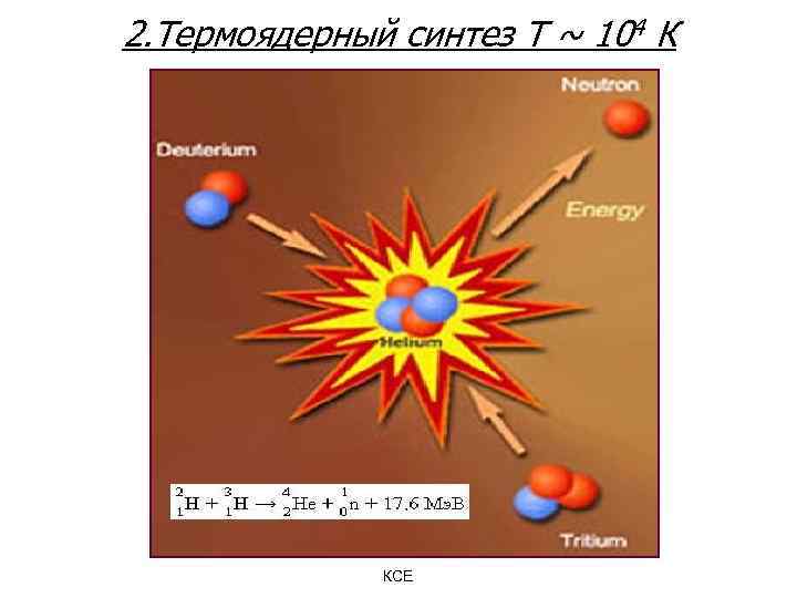 2. Термоядерный синтез T ~ 104 К КСЕ 