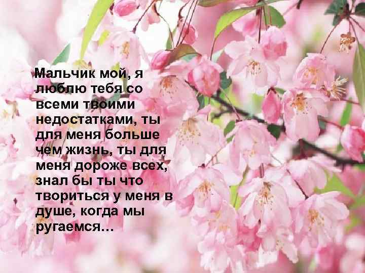 Мальчик мой, я люблю тебя со всеми твоими недостатками, ты для меня больше чем