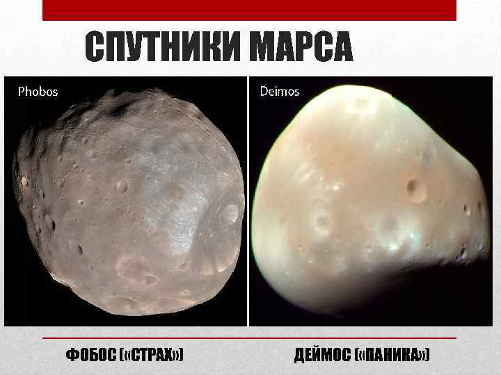 СПУТНИКИ МАРСА ФОБОС ( «СТРАХ» ) ДЕЙМОС ( «ПАНИКА» ) 