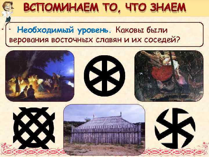 ВСПОМИНАЕМ ТО, ЧТО ЗНАЕМ Необходимый уровень. Каковы были верования восточных славян и их соседей?