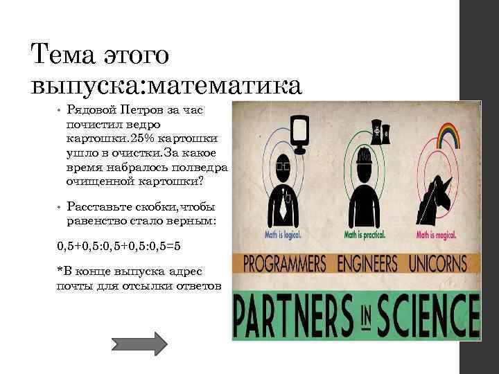 Тема этого выпуска: математика • Рядовой Петров за час почистил ведро картошки. 25% картошки