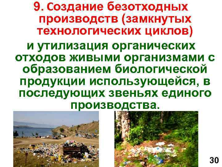 9. Создание безотходных производств (замкнутых технологических циклов) и утилизация органических отходов живыми организмами с