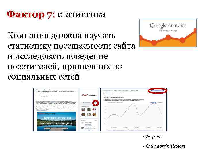 Фактор 7: статистика : Компания должна изучать статистику посещаемости сайта и исследовать поведение посетителей,