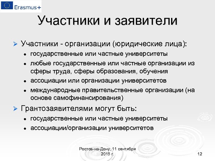 Участники и заявители Ø Участники - организации (юридические лица): l l Ø государственные или