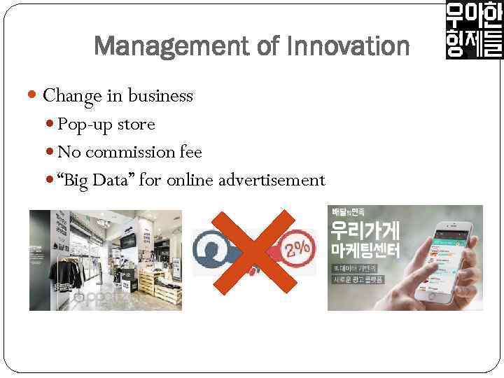 Management of Innovation Change in business Pop-up store No commission fee “Big Data” for