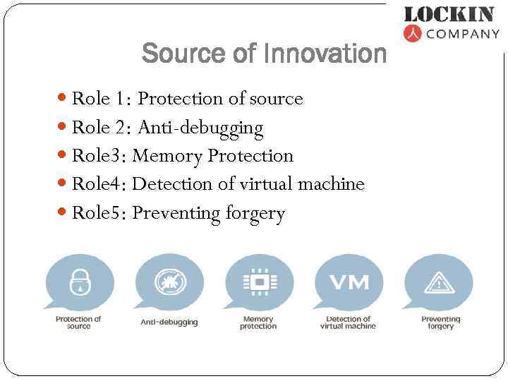 Source of Innovation Role 1: Protection of source Role 2: Anti-debugging Role 3: Memory