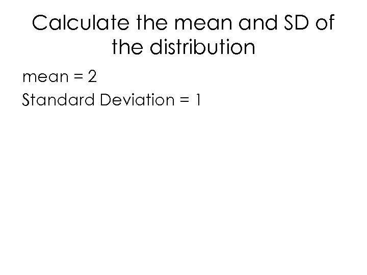 Calculate the mean and SD of the distribution mean = 2 Standard Deviation =