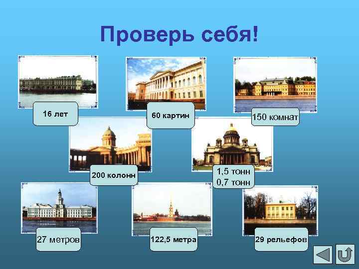 Проверь себя! 16 лет 60 картин 1, 5 тонн 0, 7 тонн 200 колонн