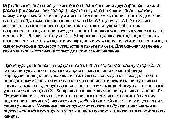 Виртуальные каналы могут быть однонаправленными и двунаправленными. В рассматриваемом примере организуется двунаправленный канал, поэтому