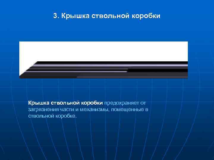 3. Крышка ствольной коробки предохраняет от загрязнения части и механизмы, помещенные в ствольной коробке.