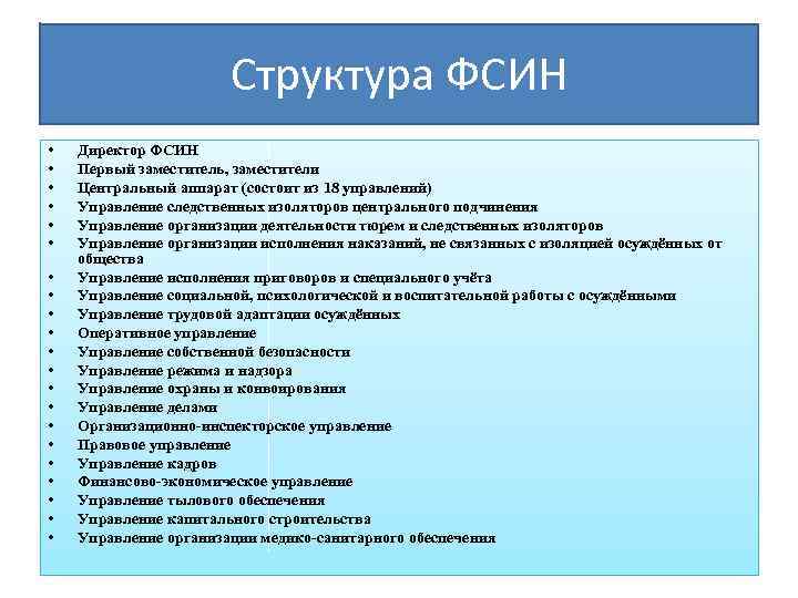 Структура фсин россии схема