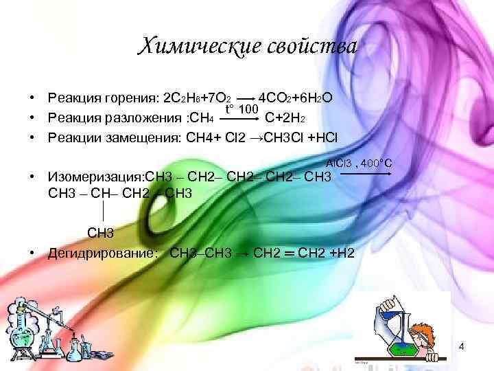 Химические свойства • Реакция горения: 2 С 2 Н 6+7 О 2 4 СО