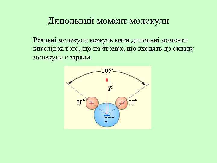Дипольний момент молекули Реальні молекули можуть мати дипольні моменти внаслідок того, що на атомах,