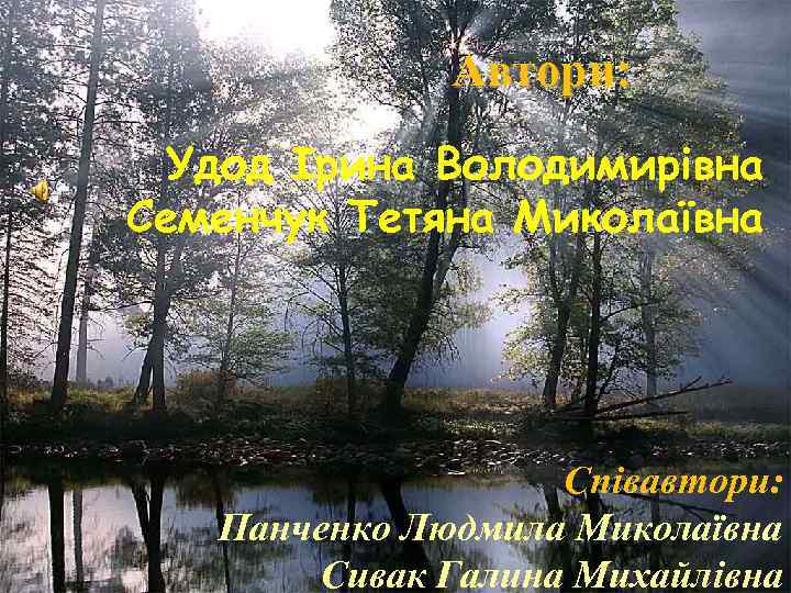Автори: Удод Ірина Володимирівна Семенчук Тетяна Миколаївна Співавтори: Панченко Людмила Миколаївна Сивак Галина Михайлівна