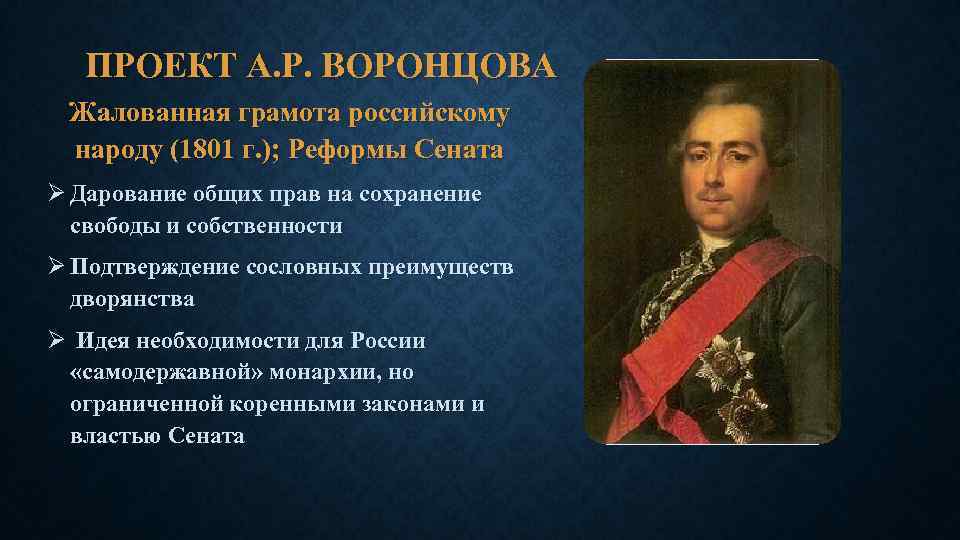 Конституционные проекты. Воронцов 1801. Жалованная грамота 1801. Жалованная грамота российскому народу. Всемилостивейшая Жалованная грамота.