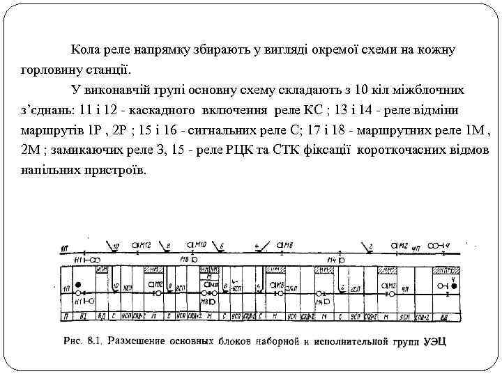 Кола реле напрямку збирають у вигляді окремої схеми на кожну горловину станції. У виконавчій