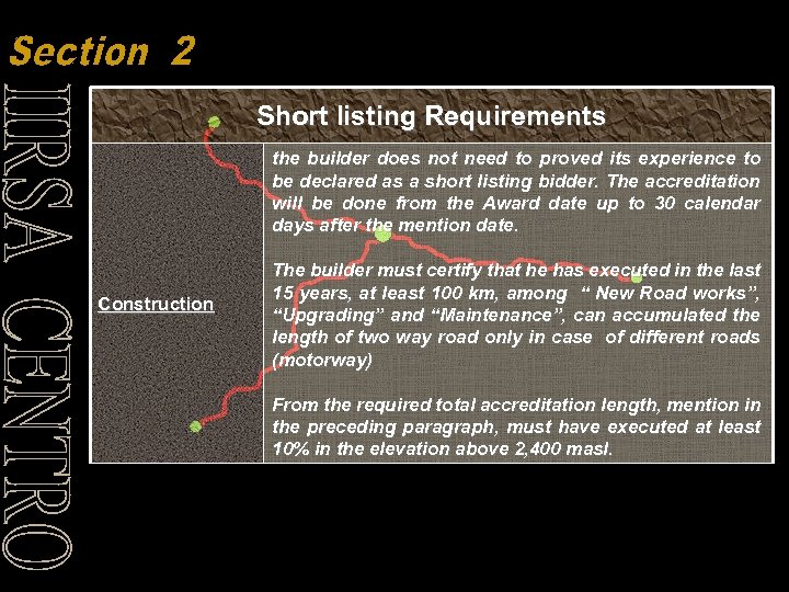 Short listing Requirements the builder does not need to proved its experience to be