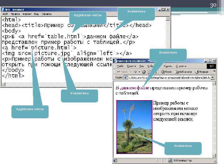 30 Адресная часть Указатель Адресная часть Указатель 