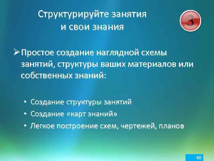 Структурируйте занятия и свои знания Ø Простое создание наглядной схемы занятий, структуры ваших материалов