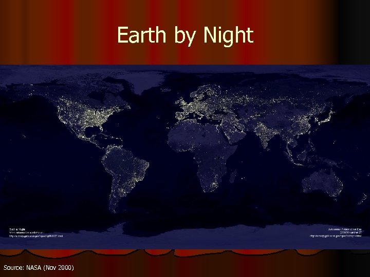 Earth by Night Source: NASA (Nov 2000) 
