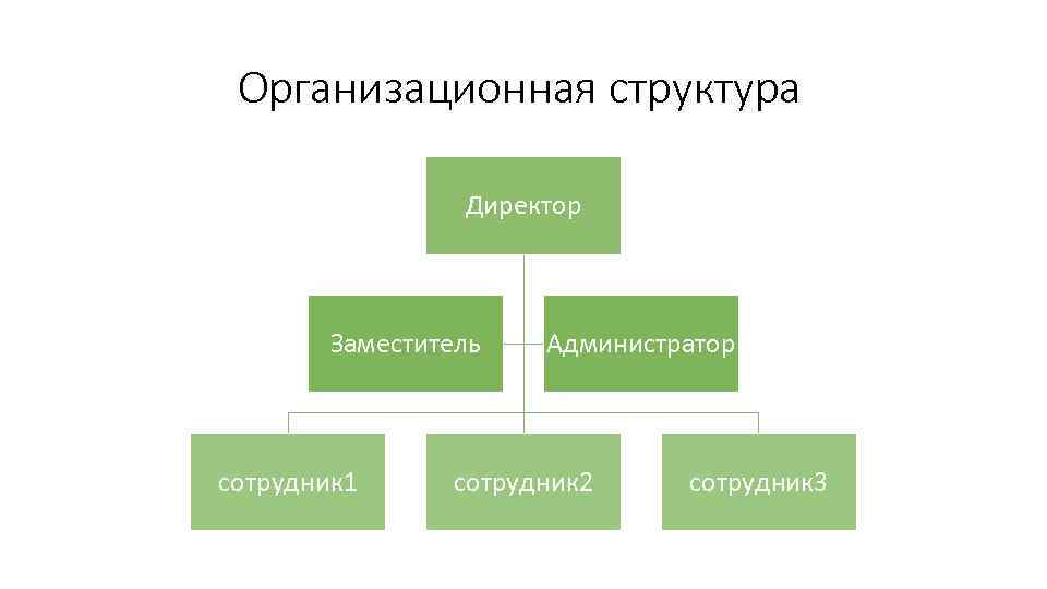 Организационная структура Директор Заместитель сотрудник 1 Администратор сотрудник 2 сотрудник 3 