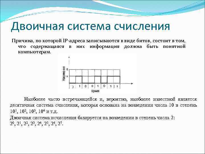 Двоичная система счисления Причина, по которой IP адреса записываются в виде битов, состоит в