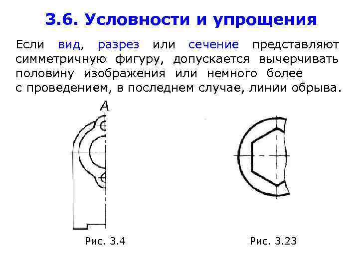 3. 6. Условности и упрощения Если вид, разрез или сечение представляют симметричную фигуру, допускается