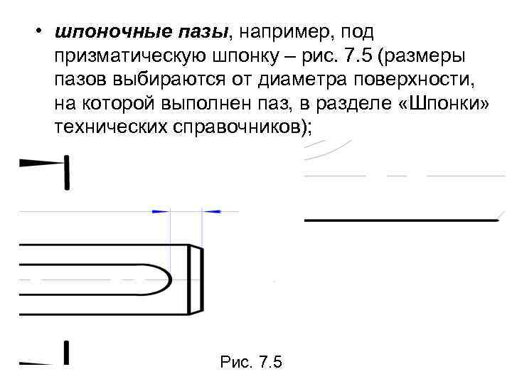  • шпоночные пазы, например, под призматическую шпонку – рис. 7. 5 (размеры пазов