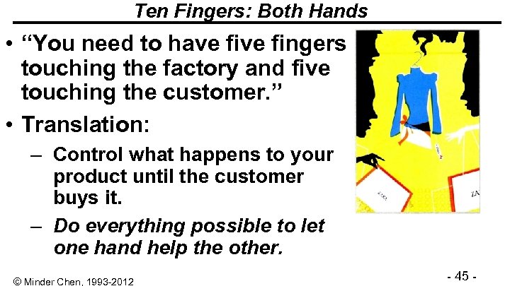 Ten Fingers: Both Hands • “You need to have fingers touching the factory and