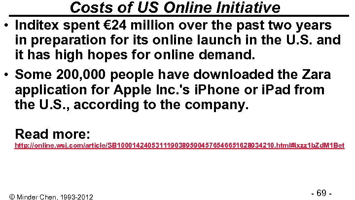 Costs of US Online Initiative • Inditex spent € 24 million over the past