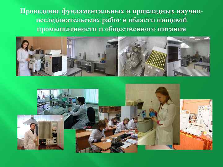 Проведение фундаментальных и прикладных научноисследовательских работ в области пищевой промышленности и общественного питания 