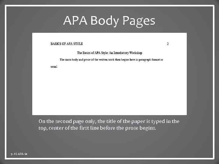 APA Body Pages On the second page only, the title of the paper is