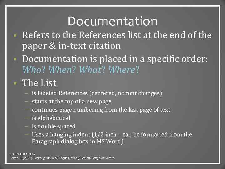 Documentation § § § Refers to the References list at the end of the