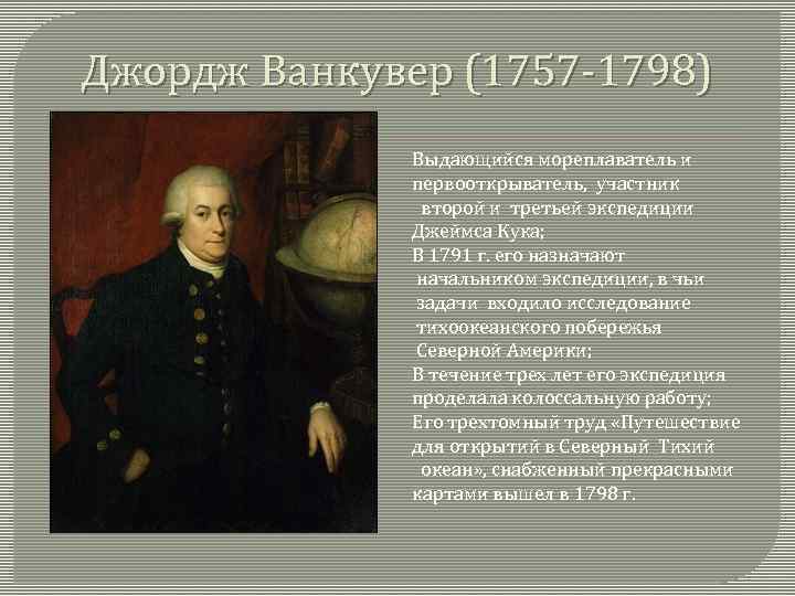 Джордж ванкувер какой. Джордж Ванкувер. Джордж Ванкувер экспедиции. Что назвали в честь Джорджа Ванкувера.