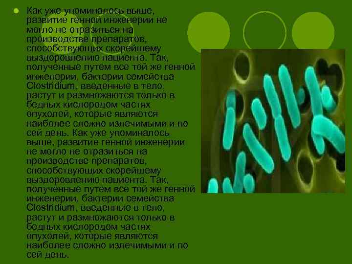 l Как уже упоминалось выше, развитие генной инженерии не могло не отразиться на производстве